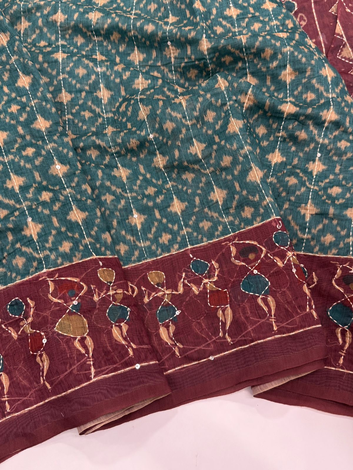941ff67e-c178-4af8-a38d-50cc965aa730 Monica (Katha embroidered Chanderi) - Deep teal - Image 1