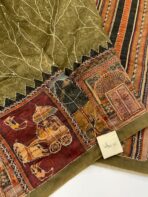 Monica (Katha embroidered Chanderi) - Moss green - Image 2