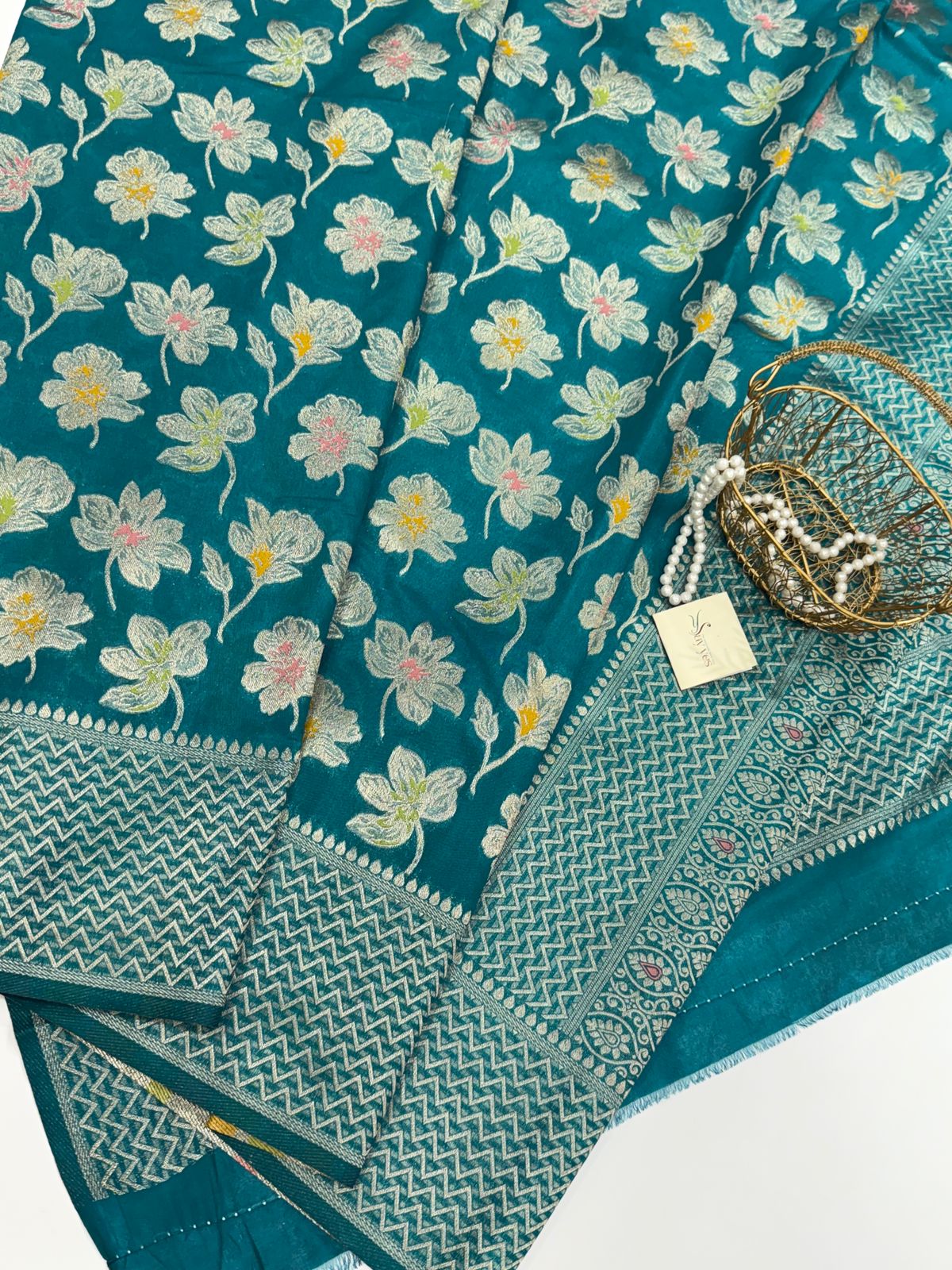 IMG-20251012-WA0001 Mridhula (Banarasi semi silk) - Teal - Image 1
