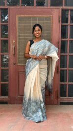 Navya (Flamingos on silk) - Blue - Image 5