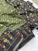 Monica (Katha embroidered Chanderi) - Olive green