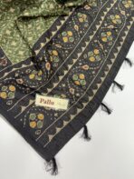 Monica (Katha embroidered Chanderi) - Olive green - Image 3