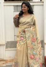 Amudhini (Appliqué tissue) - Muted gold