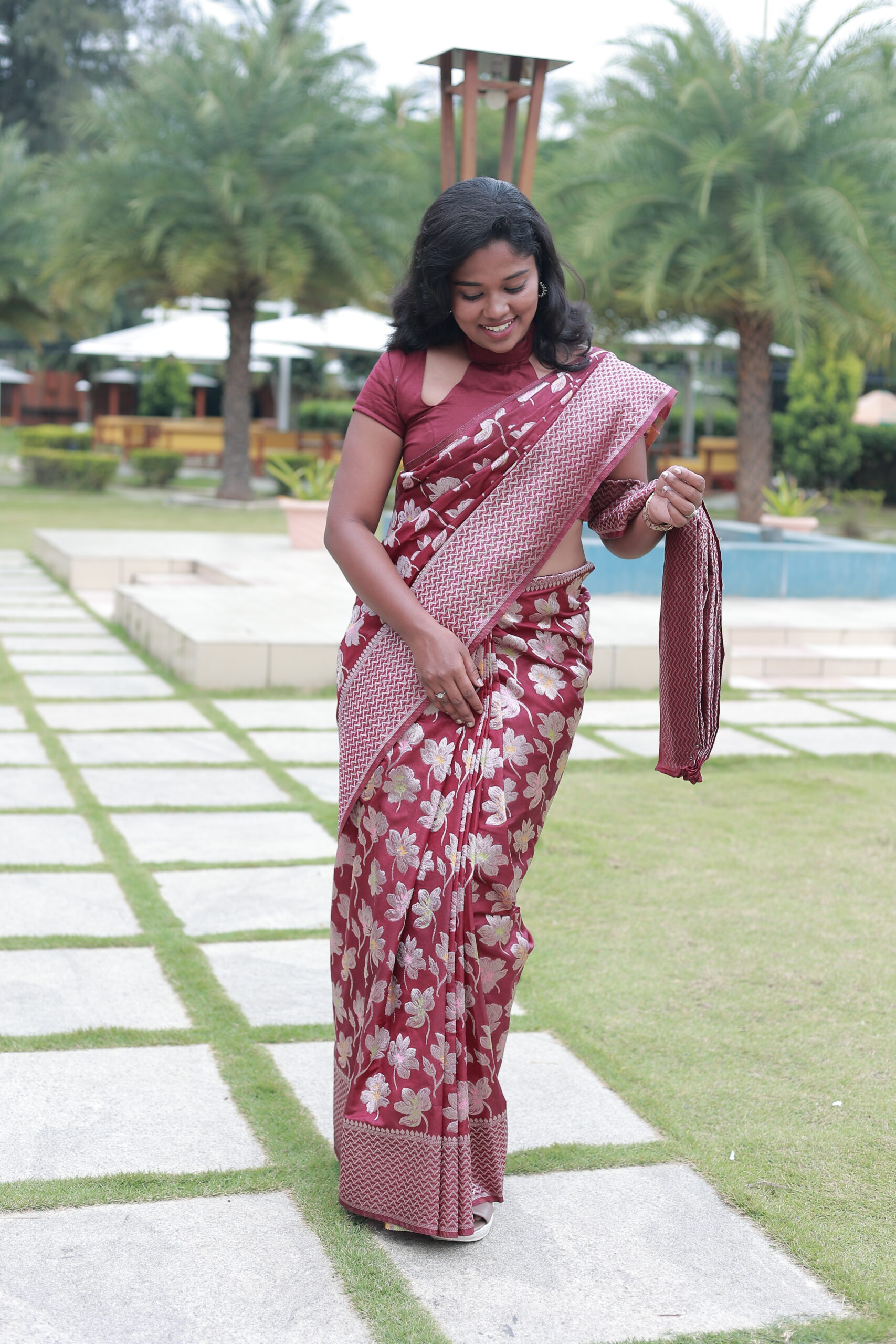 IMG_1487 Mridhula (Banarasi semi silk) - Maroon - Image 1
