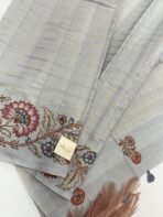 Varna Jaalam (Appliquéd Tussar) - Grey blue