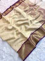 Sukhi (saree) - Ivory & Purple - Image 7